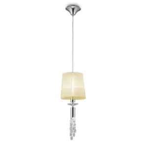 Tiffany Pendant 1+1 Light E27+G9, Polished Chrome With Cream Shade & Clear Crystal
