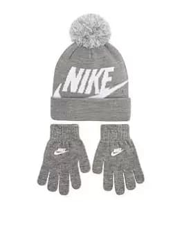 Nike Swoosh Pom Beanie & Glove Set, Grey
