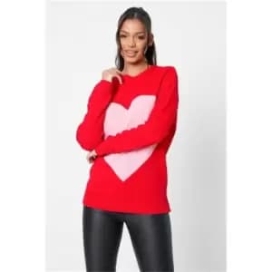 I Saw It First Red Love Heart Oversized Knitted Jumper - Red