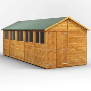 20x8 Power Apex Double Doors Garden Shed - Brown