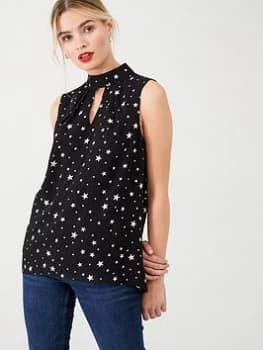 Wallis Glitter Star High Neck Top - Black, Size 10, Women