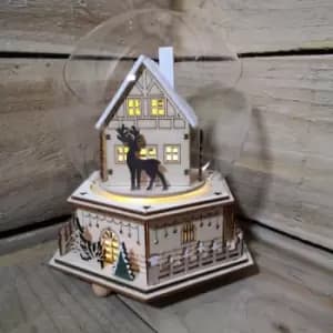 Christmas Battery Operated Musical Glass Dome with Revolving Wooden House Scene - Snowtime