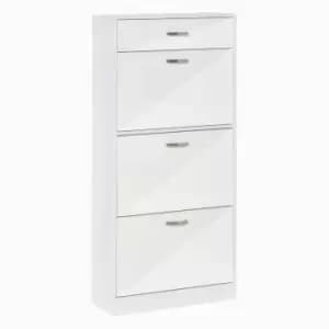 Homcom High Gloss Shoe Cabinet With 4 Drawers Shoe Storage Organizer For 18 Pairs White