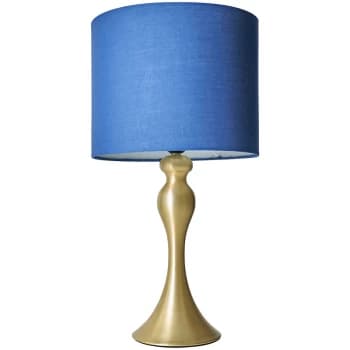 Matt Gold Traditional Spindle Table Lamp with Fabric Lampshade - Navy Blue