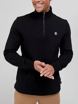 Ted Baker Embroidered Logo Three Quarter Zip Sweat - Black, Size 2, Men
