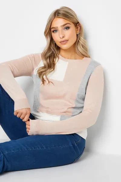 M&Co Colourblock Print Jumper Pale Pink