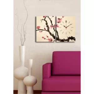 2P3040CS-126 Multicolor Decorative Canvas Wall Clock (2 Pieces)