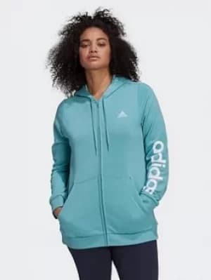 adidas Essentials Logo Full-zip Hoodie (plus Size), Green/White, Size 2X, Women