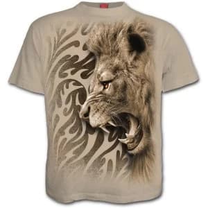 Tribal Lion Mens Small T-Shirt - Stone Beige