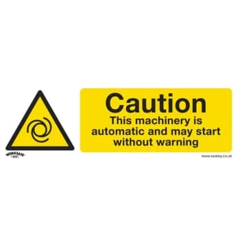 Safety Sign - Caution Automatic Machinery - Self Adhesive Pack of 10