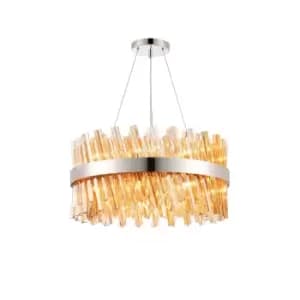 Lysander 18 Light G9, Ceiling Pendant Round, Polished Nickel, Amber Item Weight: 16.81kg