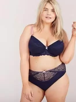 Oola Spot And Lace High Waist Brief - Navy, Size 14-16, Women