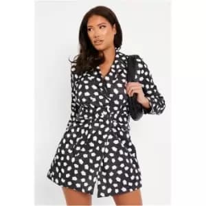 I Saw It First Black Dalmatian Premium Textured Belted Blazer Dress - Black