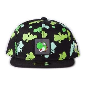 Nintendo - Unisex Super Mario Bros. Yoshi Silhouette All-Over Print with Logo Badge Snapback Baseball Cap (Black)