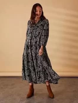 Accessorize Mono Boho Floral Loose Dress, Black, Size L, Women