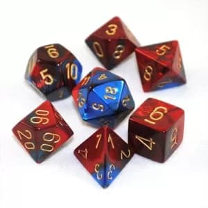 Chessex Gemini Poly 7 Dice Set: Blue-Red/Gold