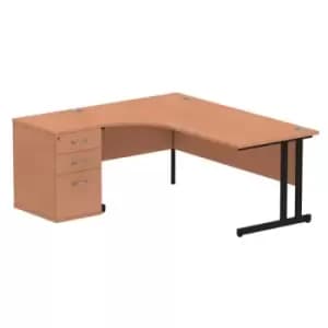 Impulse 1800mm Left Crescent Office Desk Beech Top Black Cantilever Leg Workstation 600 Deep Desk High Pedestal