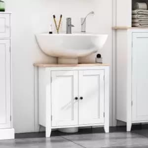 HOMCOM Bathroom Pedestal Under Sink Cabinet With Storage Shelf Double Doors White