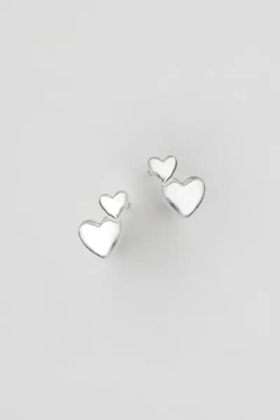 Sterling Silver 925 Mini Double Heart Stud Earrings