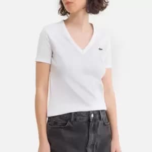 Embroidered Logo Cotton T-Shirt with V-Neck