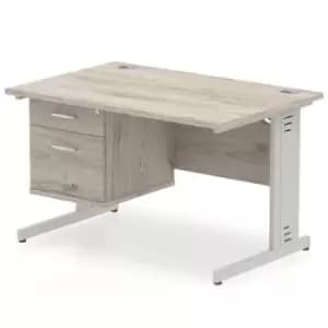 Impulse 1200 Rectangle Silver Cable Managed Leg Desk Grey Oak 1 x 2 Drawer Fixed Ped