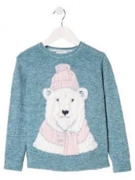 Fatface Girls Polar Bear Intarsia Knited Jumper - Aqua Frost