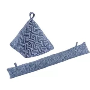 Nicola Spring - Chevron Door Stop & Draught Excluder Set - Blue