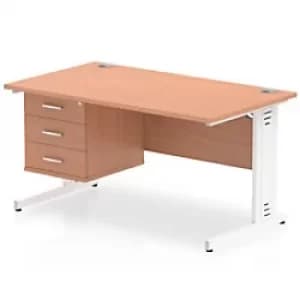 Dynamic Rectangular Office Desk Beech MFC Cable Managed Cantilever Leg White Frame Impulse 1 x 3 Drawer Fixed Ped 1400 x 800 x 730mm