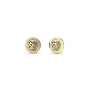 Heart Cage 15mm Heart White Coin Gold Earrings UBE03109YGWH