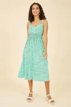 Green Animal Print Midi Strappy Sundress
