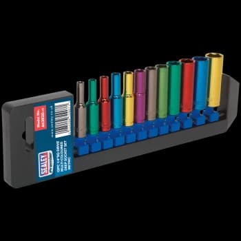 Sealey 12 Piece 1/4" Drive Coloured Deep Hex WallDrive Socket Set Metric 1/4"