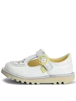Kickers Kick T Bar Flower Shoe, White, Size 10 Younger