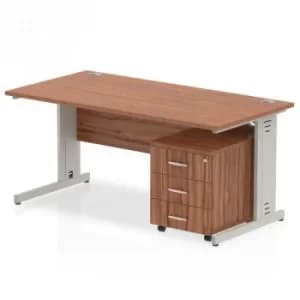Impulse 1200 Straight Wire Managed Workstation 500 Three drawer mobile Pedestal Bundle Walnut