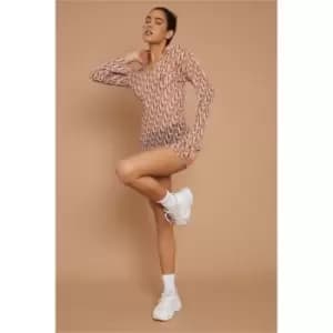 I Saw It First Brown Petite Isaw Monogram Mesh Flares - Brown