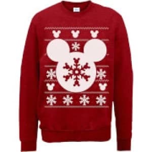Disney Mickey Mouse Christmas Snowflake Silhouette Red Christmas Sweatshirt - L - Red