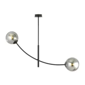 Hunter Black Globe Multi Arm Semi Flush Ceiling light with Graphite Glass Shades, 2x E14