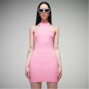 Missguided Textured Rib Extreme Racer Neck Mini Dress - Pink