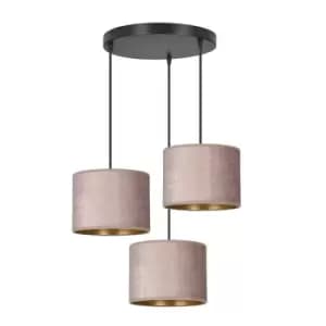 Hilde Black Cluster Pendant Ceiling Light with Pink Fabric Shades, 3x E27