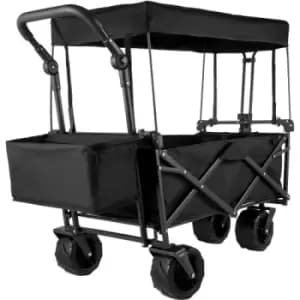 Vevor Folding Wagon Trolley Cart With Removable Canopy, Pocket, Foldable Truck Detachable Roof 600d Oxford Cloth Large Wheel Adjustable Handle For Sho