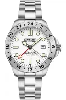 Depth Charge 42mm Stainless Steel White Dial Utilitarian Watch, Japanese Automatic GMT , Fixed Stainless Steel Bezel, Sapphire Glass, 200m Water Resis