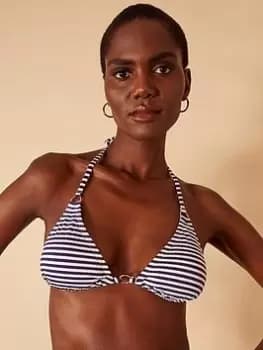 Accessorize Ring Detail Stripe Triangle Bikini Top - Navy, Size 12, Women