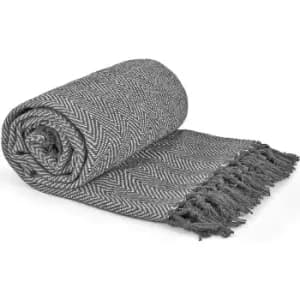 Herringbone Throw 50x60' Silver Recycled Cotton Blanket Throwover