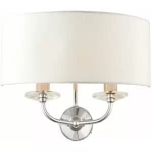 Loops - Dimmable Twin Wall Light Nickel & White Fabric Shade Curved Arm Lamp Fitting