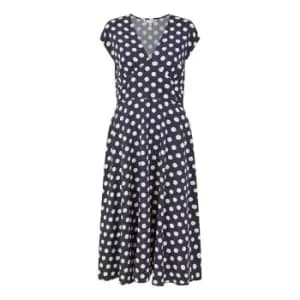 Yumi Navy Spot Print Midi Dress - Blue
