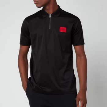 Hugo Boss Deresom Red Patch Logo Zip Polo Shirt Black Size M Men