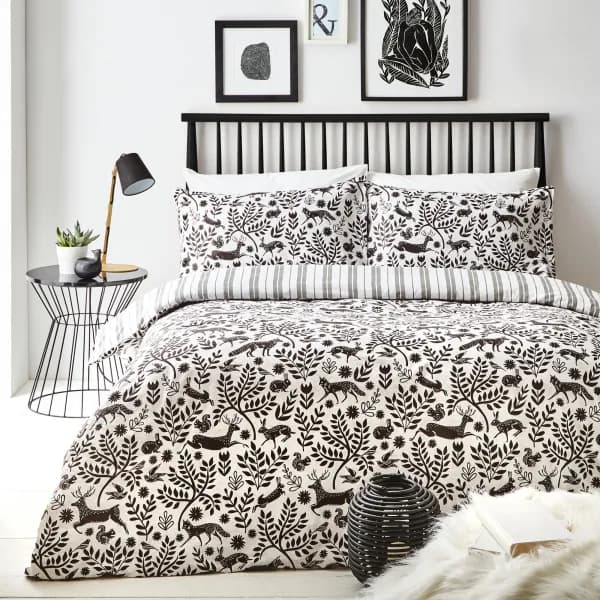 furn. Skandi Woodland Duvet Cover and Pillowcase Set Black