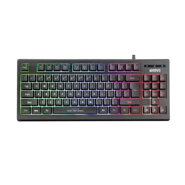 Marvo Marvo Scorpion K607 Gaming Keyboard, Multimedia, USB 2.0, Full Anti-ghosting, Ergonomic Compact Design with TKL Layout, 3 Colour LED backlit wit