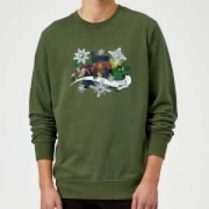 Marvel Comics Thor Ironman Hulk Snowflake Green Christmas Sweatshirt - L - Green