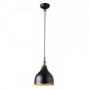 1 Light Dome Ceiling Pendant Solid Brass, Matt Black, E27