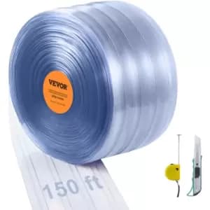 VEVOR Strip Curtain, 150' Length x 8" Width x 0.08" Thickness, Clear Ribbed PVC Curtain Strip Door Bulk Roll, Plastic Door Strips for Doorways of
